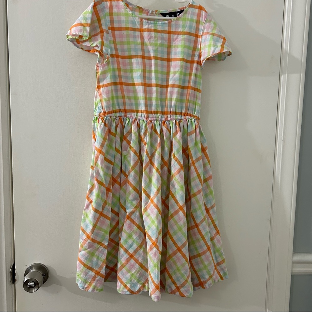 Lands' End Orange, Green and White Plaid Cotton Sundress